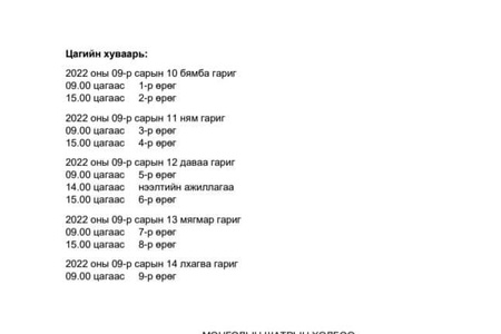 МОНГОЛЫН БҮХ АРД ТҮМНИЙ НААДМЫН ШАТРЫН ШИГШЭЭ ТЭМЦЭЭНИЙ ХУВААРЬ