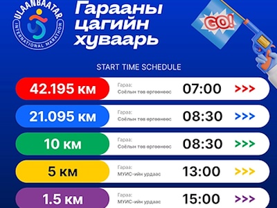 Улаанбаатар марафон-2026 Олон Улсын гүйлтийн зайн хуваарь, маршрут. Тухайн өдрийн цаг агаарт тааруулан хувцаслах  болон аюулгүй байдлаа ханган соёлтой оролцохыг уриалж байна. /2026-14/