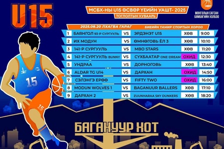 U15 тоглолтын хуваарь
