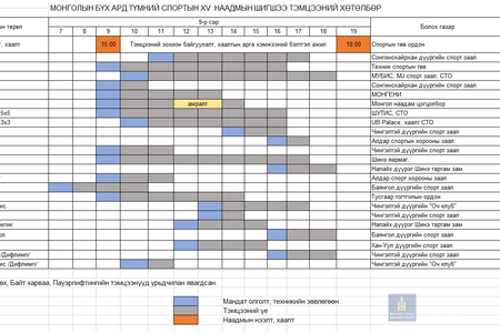 Монголын Бүх Ард Түмний XV наадмын шигшээ тэмцээний хуваарь