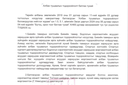 АЛБАН ТУШААЛЫН  ТОДОРХОЙЛОЛТ