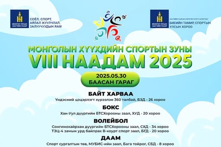 🔴МОНГОЛЫН ХҮҮХДИЙН СПОРТЫН ЗУНЫ VIII НААДМЫН ЭНЭ ӨДРИЙН ХУВААРЬ 