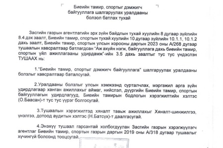 Шилдэг Биеийн тамир, спортыг дэмжигч байгууллага шалгаруулах уралдааны болзол /2023-48/