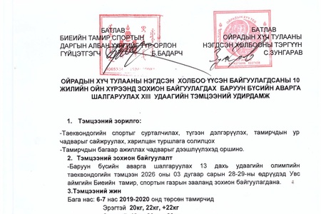 ТАЕКВОНДОГИЙН ББАШТ УВС АЙМАГТ БОЛНО: