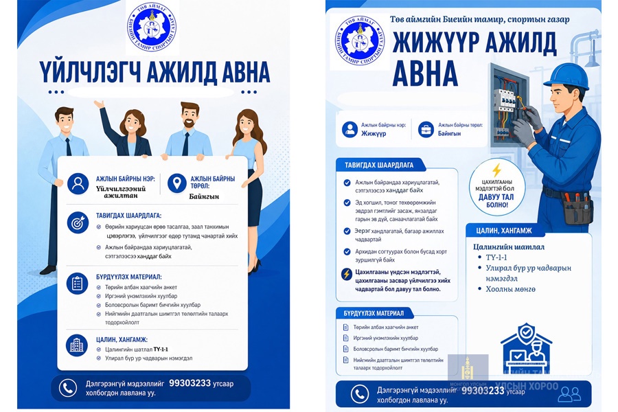 БИЕИЙН ТАМИР, СПОРТЫН ГАЗАРТ НЭЭЛТТЭЙ АЖЛЫН БАЙР ЗАРЛАГДЛАА.