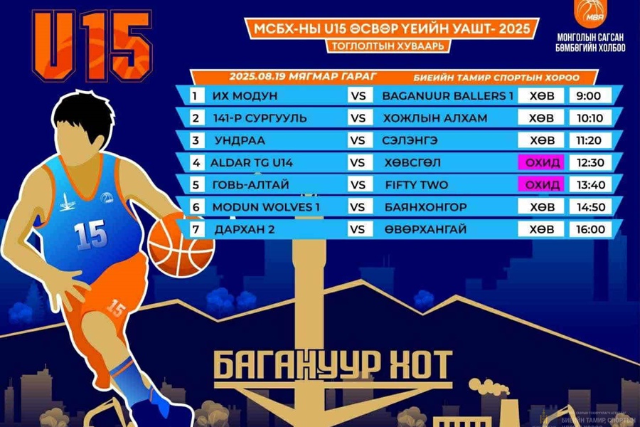 U15 тоглолтын хуваарь